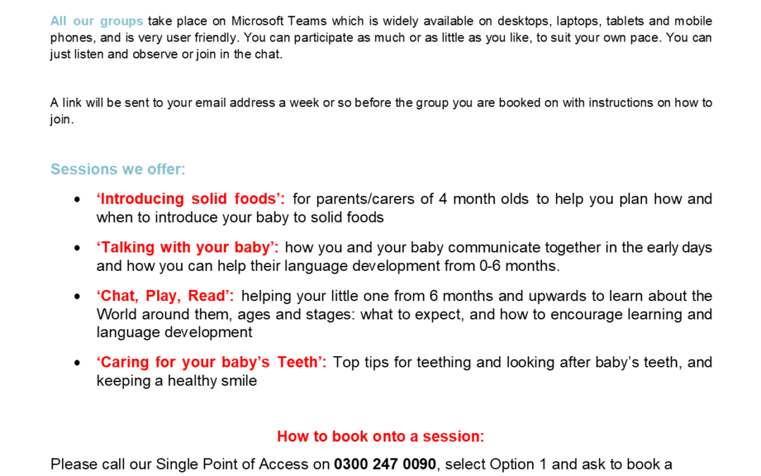 Health visiting – virtual groups